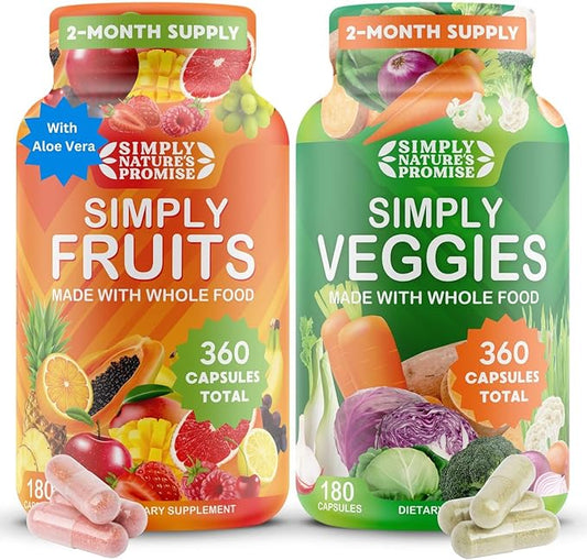 Simply Nature's Promise - Packed with Over 40 Different Fruits & Vegetables - 2 Month Supply- Made with Whole Food Superfoods - with Aloe Vera – 100% Soy Free - 360 Capsules