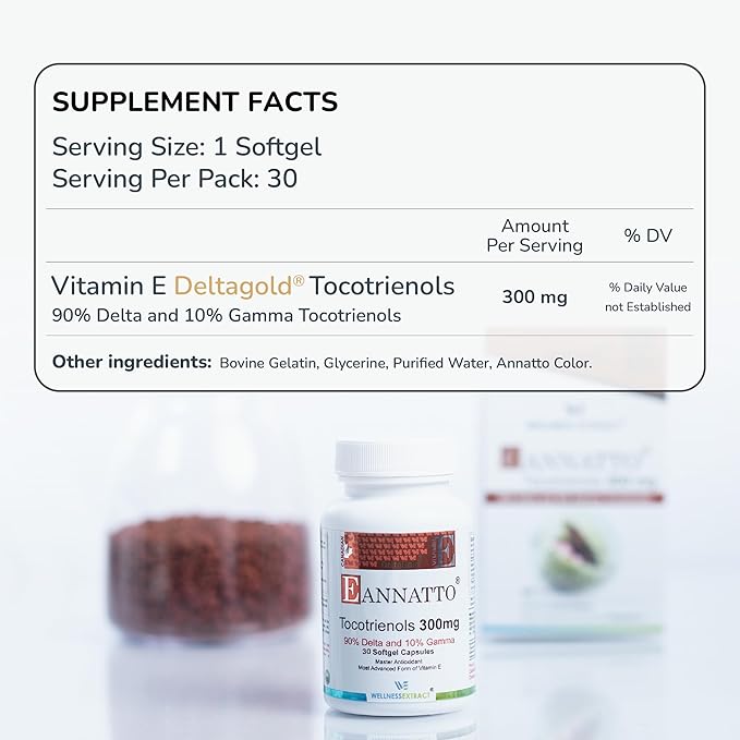 Eannatto Tocotrienols Vitamin E Supplements Tocopherol Free, Supports Immune Health, Non-GMO, Gluten Free & Antioxidant (300MG 30 Softgels)