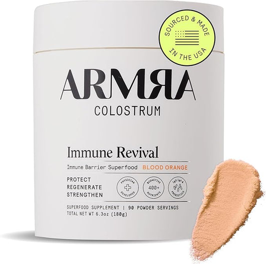 ARMRA Colostrum™ Premium Powder, Grass Fed, Gut Health Bloating Immunity Skin & Hair, Contains 400+ Bioactive Nutrients, Potent Bioavailable, Keto, Gluten & Fat Free (Blood Orange | 90 Servings)
