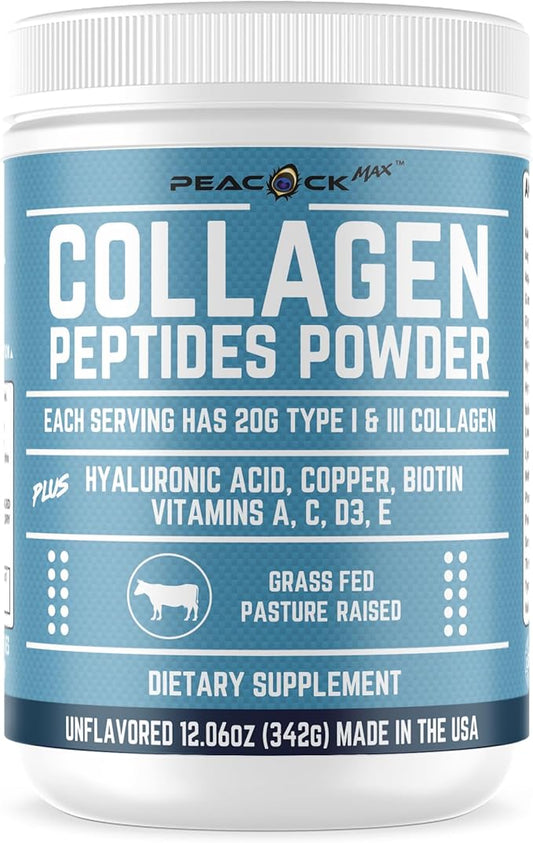 Multi Collagen Peptides Powder 12.06 oz - Unflavored Protein Powder, Hydrolyzed Collagen Peptides with Hyaluronic Acid, Copper, Biotin & Multivitamin for Nail, Skin, Hair & Gut Health