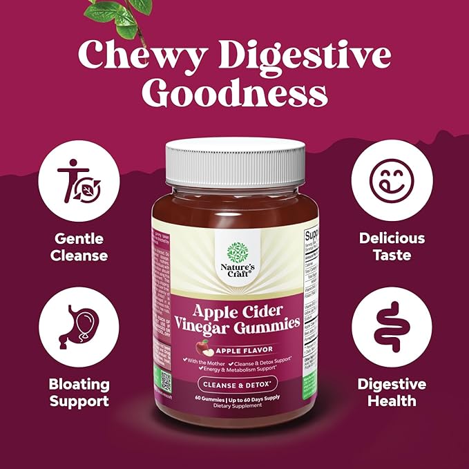 Apple Cider Vinegar Gummies with the Mother-Natural Energy Supplement ACV Gummies with Mother for Body Cleanse Immune Support and Gut Health-Delicious Gummy ACV Supplement with Beet Root Powder 2 pack