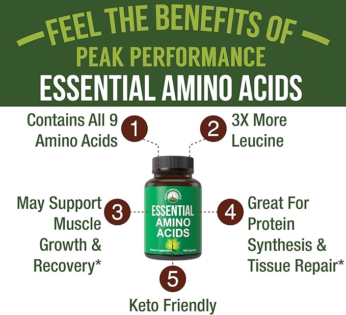 All 9 Essential Amino Acids Supplement. Capsules With 3x More Leucine For Muscle Recovery, Growth. EAA Supplement Better Than BCAA / BCAAS Branched Chain Aminos Acid. USA Tested EAAs Men + Women