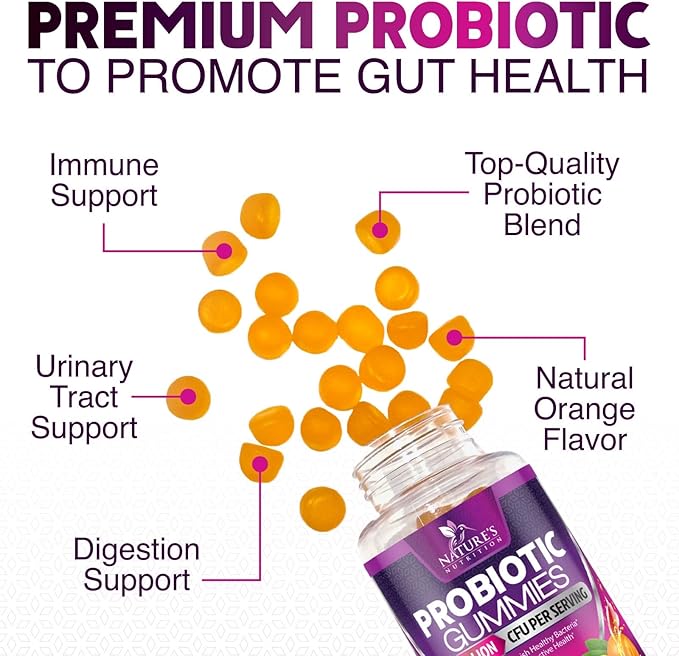 Probiotic Gummies for Digestive Health, Daily Probiotics for Women & Men, 5 Billion CFUs, Nature's Pro Biotics Gummy for Immune Support, Digestive Nutritional Supplements, Orange Flavor - 120 Gummies