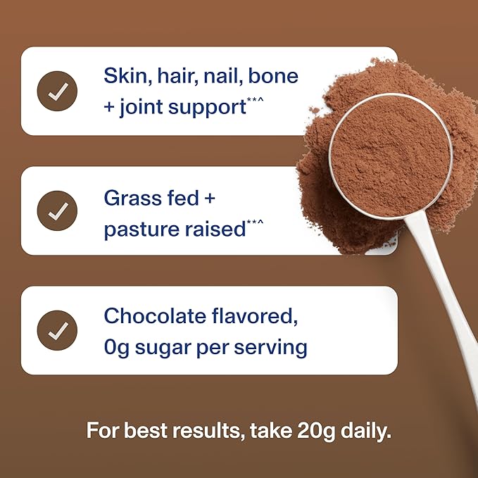 Vital Proteins Grass Fed Collagen Peptides Powder, Promotes Hair, Nail, Skin, Bone and Joint Health - Hydrolyzed Collagen - Chocolate, 13.5 oz, Pack of 1