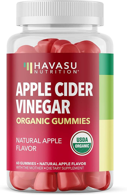 Organic Apple Cider Vinegar Gummies - ACV Gummies to Support Digestive Health and Gut Flora for Digestion - Natural Apple Flavor - 60 Organic, Vegan, and Non-GMO Apple Cider Vinegar Gummies