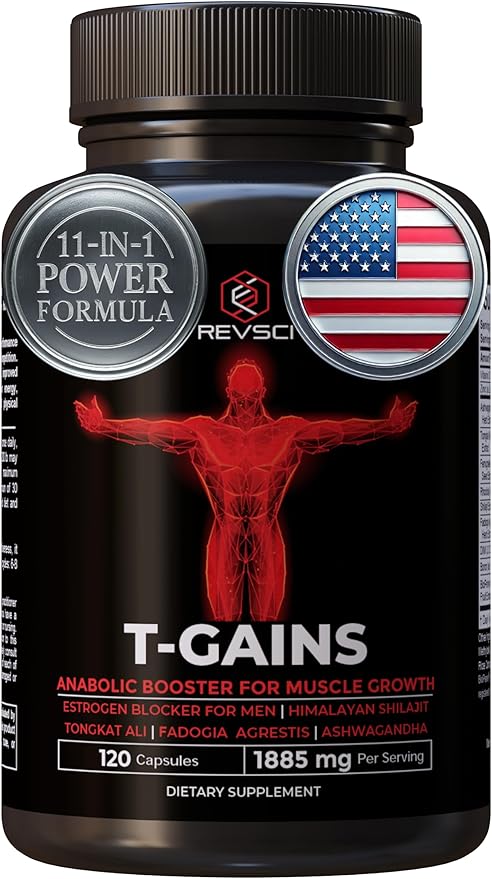 Anabolic Booster & Muscle Builder for Men, Total GAINS Muscle Growth & Estrogen Blocker for Men, Ashwagandha Shilajit for Men, Fadogia Agrestis Tongkat Ali for Men, HGH Supplements for Men, 120 Count