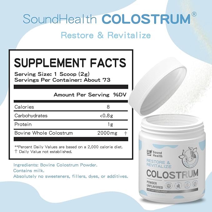 Colostrum Supplement Powder for Humans - Organic Bovine Colostrum Supplement for Gut Health, Hair Growth, Beauty, and Immune Support - Unflavored (73 Servings)