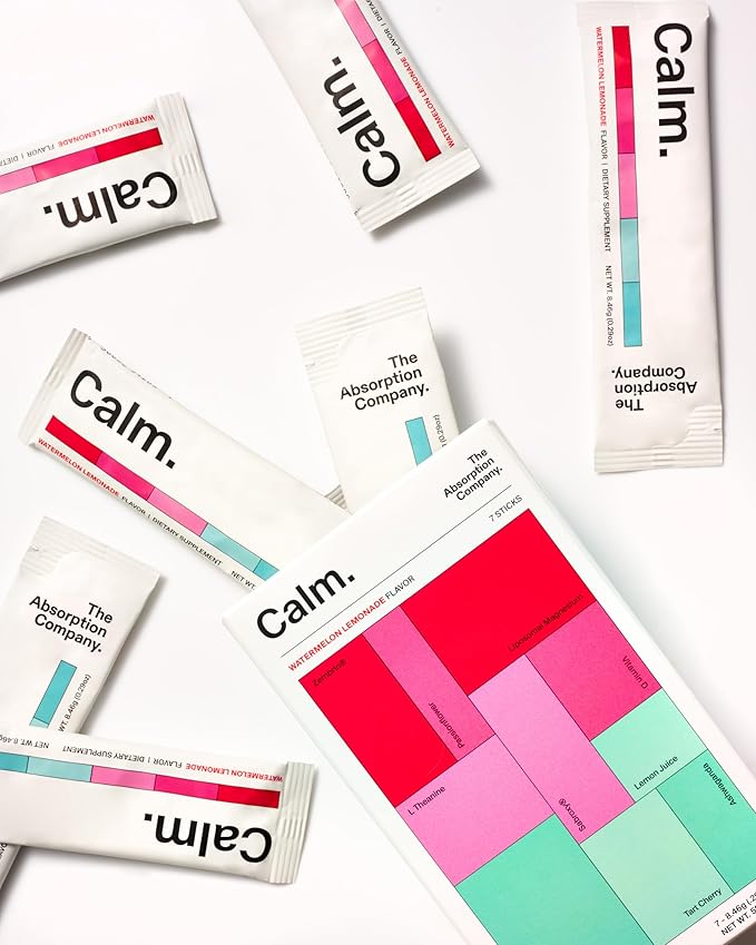 Calm Drink Mix - Relaxation Aid with Magnesium, Ashwagandha, L-Theanine, & Vitamin D - Supports Cortisol Regulation and Mood for Men & Women - Watermelon Lemonade Flavor 28 Sticks