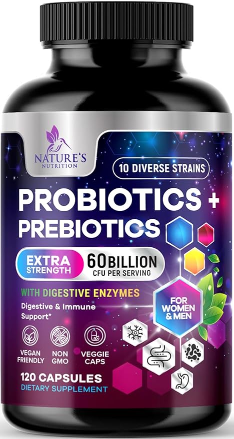 Daily Probiotic and Acidophilus Supplement 60 Billion CFU 10 Strains Capsule for Women & Men - Digestive Gut & Immune Health Support - Supports Occasional Constipation, Gas & Bloating - 120 Capsules