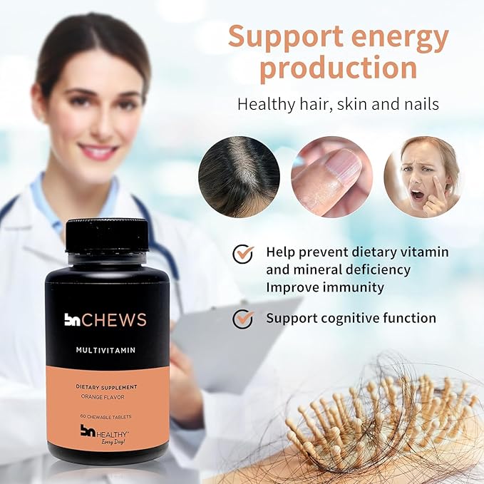 BN Chews Orange - Bariatric Multivitamin Chewable with 27 Essential Nutrients: Vitamins A, B6, B12, C, D3, 18 mg Iron & Calcium, Supports Men & Women Health(2 Pack)