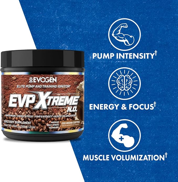 Evogen EVP Xtreme NO - Pre Workout Powder for Men & Women | Sugar Free Preworkout with Beta Alanine, Creatine, and Caffeine for Energy & Pump | Iced Mocha Coffee | 40 Servings