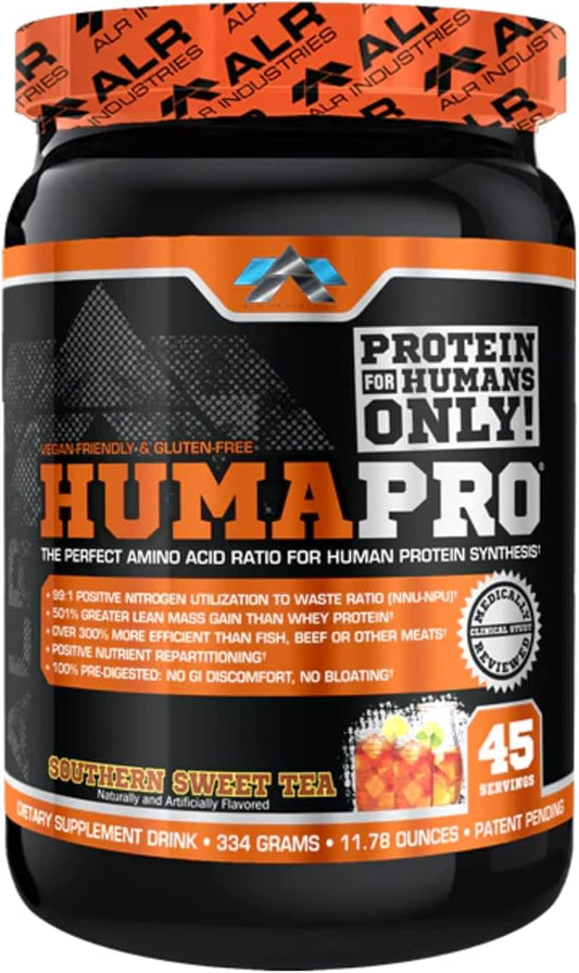 Humapro | Amino Acids Protein Matrix for Humans | 99% Utilization for Lean Muscle | Vegan, Gluten Free | 334g / 45 Servings (Southern Sweet Tea)