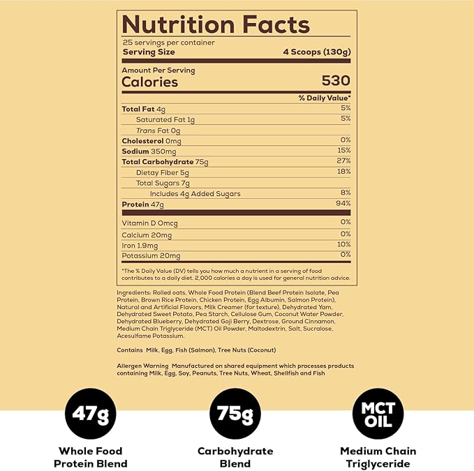 REDCON1 MRE Protein Powder, Oatmeal Chocolate Chip - Meal Replacement Protein Blend Made with MCT Oil & Whole Foods - Protein with Natural Ingredients to Aid in Muscle Recovery (25 Servings)