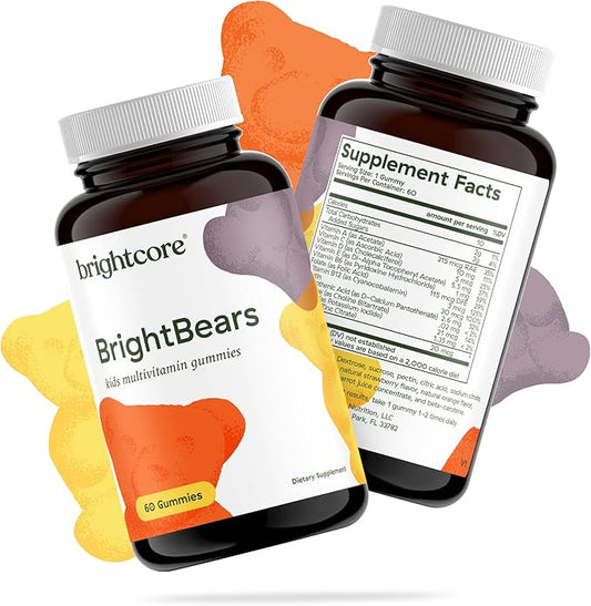 BrightBears Gummy Bear Kids Vitamins with Vitamins A, C, D, E, B6, B12, Biotin, Zinc, Kids Multivitamin Gummies, Multivitamin for Kids, Non-GMO, Gluten-Free, 60 Gummies Nutrition