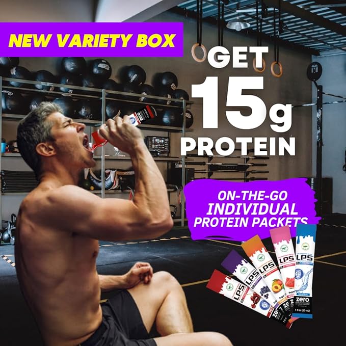 Nutritional Designs LPS Liquid Collagen & Whey Protein Supplement - Non-GMO Drink, Sugar-Free - Promotes Healthy Skin & Hair for Men & Women, Single Serve (Variety Box, 60 Packets)