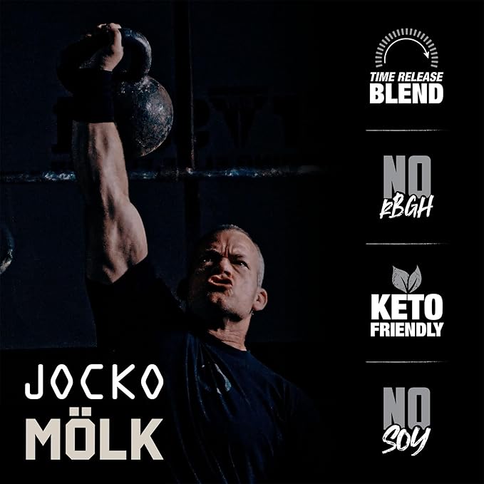 Jocko Mölk Whey Protein Powder - Keto, Probiotics, Grass Fed, Digestive Enzymes, Amino Acids, Sugar Free Monk Fruit Blend - Supports Muscle Recovery & Growth (2 LB, Cookies & Cream)