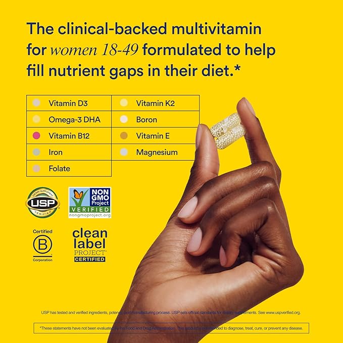 Ritual Multivitamin for Women 18+ with Vitamin D3 for Immune Support*, Vegan Omega 3 DHA, B12, Iron, Gluten Free, Non GMO, USP Verified, 30 Day Supply, 60 Capsules