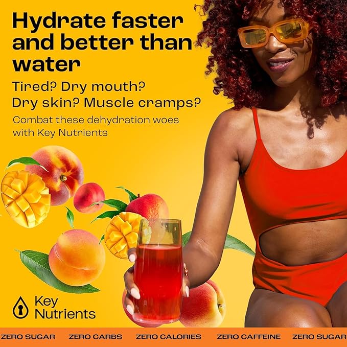 KEY NUTRIENTS Multivitamin Electrolytes Powder No Sugar - Tropical Peach Mango Electrolyte Powder - Endurance & Energy Supplement - Hydration Powder - No Calories - 90 Servings - Made in USA