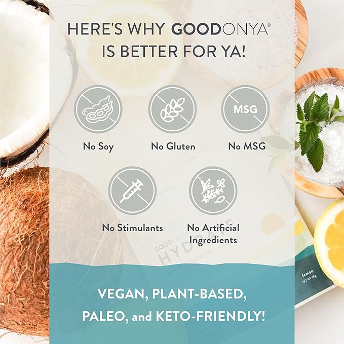 GOODONYA Organic Hydration Electrolyte Powder | Lemon, Coconut Water, Magnesium, Himalayan Pink Salt | Only 1g Sugar, No Artificial Flavors | USDA Organic & Plant-Based | 20 Servings