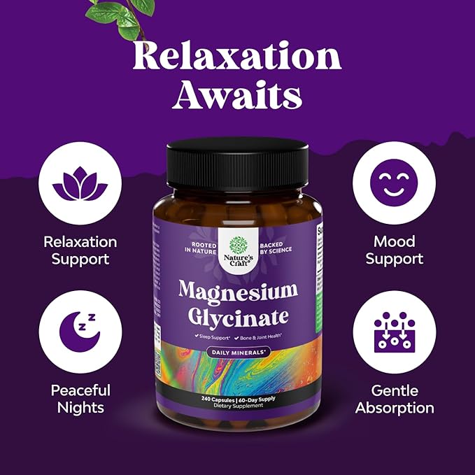 Pure Magnesium Glycinate 400mg Per Serving - Vegan High Absorption Chelated Magnesium Capsules for Women & Men with Elemental Magnesium 400mg for Mood Sleep and Relaxation Support - 60 Servings