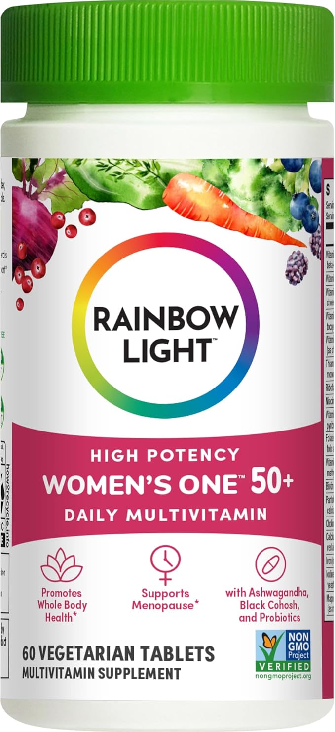 Rainbow Light Multivitamin for Women 50+, Vitamin C, D & Zinc, Probiotics, Women’s One 50+ Multivitamin Provides High Potency Immune Support, Non-GMO, Vegetarian, 60 Tablets