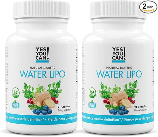 Yes You Can! Natural Water Lipo Pills - Diuretic Cleanse with Electrolytes & Vitamins - Helps with Water Retention - Gluten-Free, 21 Capsules Per Bottle (2 Pack)