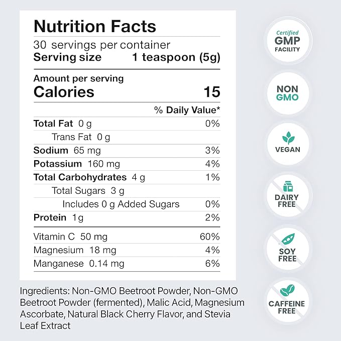 humanN SuperBeets Beet Root Powder - Nitric Oxide Supplement for Heart Health, Circulation & Blood Pressure Support - Non-GMO Superfood, Beetroot Powder Black Cherry, 30 Servings
