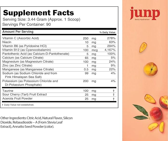 JUNP Electrolytes Powder No Sugar No Carbs, Orchard Fresh Juicy Peach Keto Electrolyte Drink Mix, Potassium & Salt Hydration Powder Electrolytes Zero Calorie Sugar Free Electrolyte Powder, 90 Servings