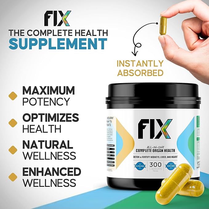 Fix The 16-in-1 Complete Health Supplement - Organ Support for Liver, Heart, and Kidney - Non-GMO, Vegan Formula for Holistic Well-Being - 30 Servings Per Container