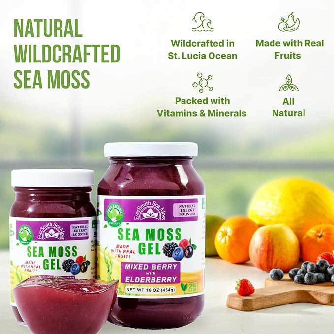 Wildcrafted Irish Sea Moss Gel | Made in USA | Rich in Vitamins & Minerals | Sea Moss Gel Raw | Nutritional Supplement | Mixed Berry (16 oz)