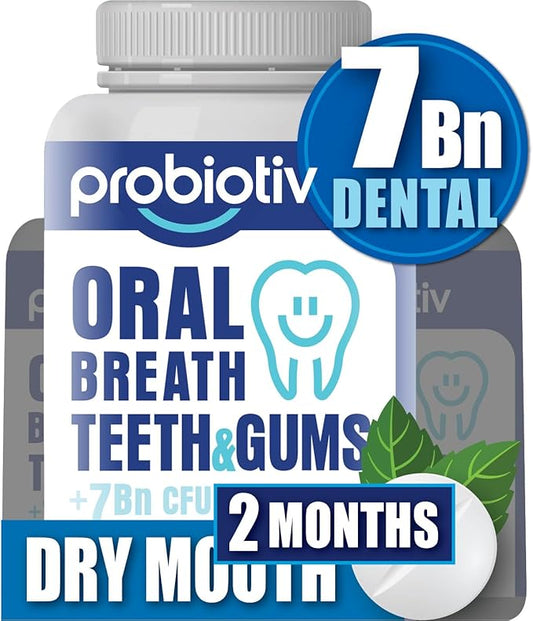 Oral Probiotics for Mouth Bad Breath 7 Billion CFU – Chewable Dental Probiotic for Teeth and Gums & Fresh Breath, Combats Dry Mouth, Halitosis & Supports Gut Health (60 Count (Pack of 1))