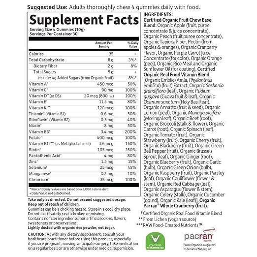 Women's Multi Whole Food, Organic Vitamin Chews in Delicious Organic Berry (120 Vegan Gummy Drops) Pack of 2 Y