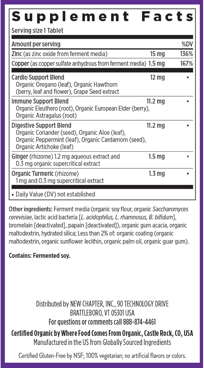 New Chapter Zinc Supplement, Fermented Zinc Complex, ONE Daily for Immune Support + Skin Health, Mineral-Balancing Formula Rich in Copper, Easy to Swallow & Digest, 30 Count (1 Month Supply)