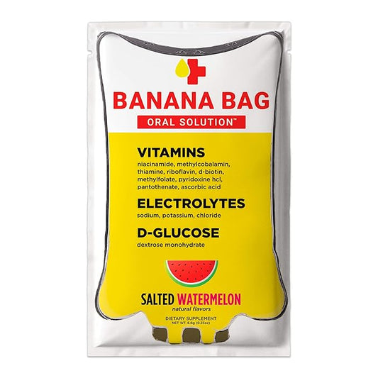 Banana Bag Oral Solution Recovery Packets - I.V. Alternative - Salted Watermelon 15pk: Pharmacist-Formulated for Fast Energy Boost, Rehydration & Wellness. Electrolytes + Vitamin C + Strong B-Complex
