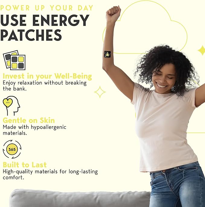 Klova Energy Patches with Caffeine, Green Tea Extract, Peppermint Leaf Extract, Vitamin B3 and Vitamin B6 - for Enhanced Morning Wakefulness