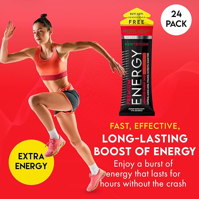 Extra Strength Energy Shots, Caffeine Energy Shots with Vitamin B & Amino Acids, Sugar-Free Vitamin Energy Shot Packets, 1.7 fl oz, Mystic Melon, 24 Count