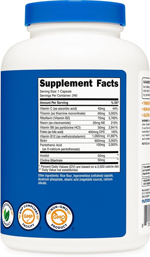 Nutricost Vitamin B Complex 462mg, 240 Capsules - with Vitamin C - Energy Complex