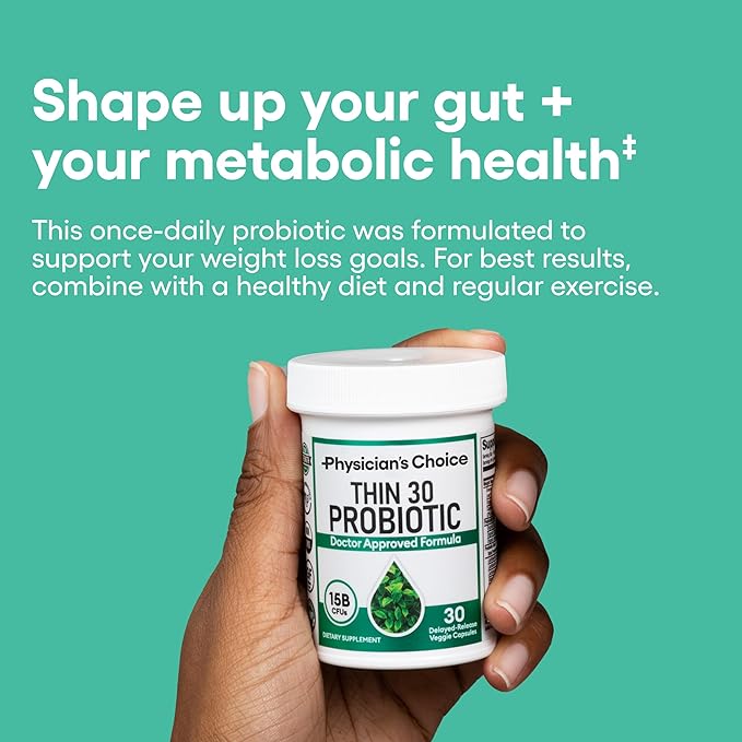 Physician's CHOICE Probiotics for Weight Management & Bloating - 6 Probiotic Strains - Prebiotics - Key ingredient Cayenne & Green Tea - Supports Gut Health - Weight Management for Women & Men - 30 CT