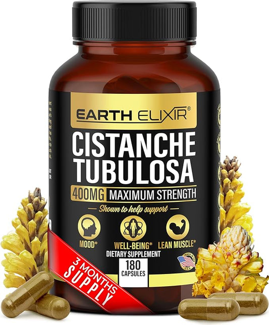 Cistanche Tubulosa 400 mg (180 Capsules) 3 Months Supply – Made in USA - 3rd Party Tested - Cistanche Supplement - Zero Fillers - Max Purity - Nootropics - 100% Pure Cistanche Herb