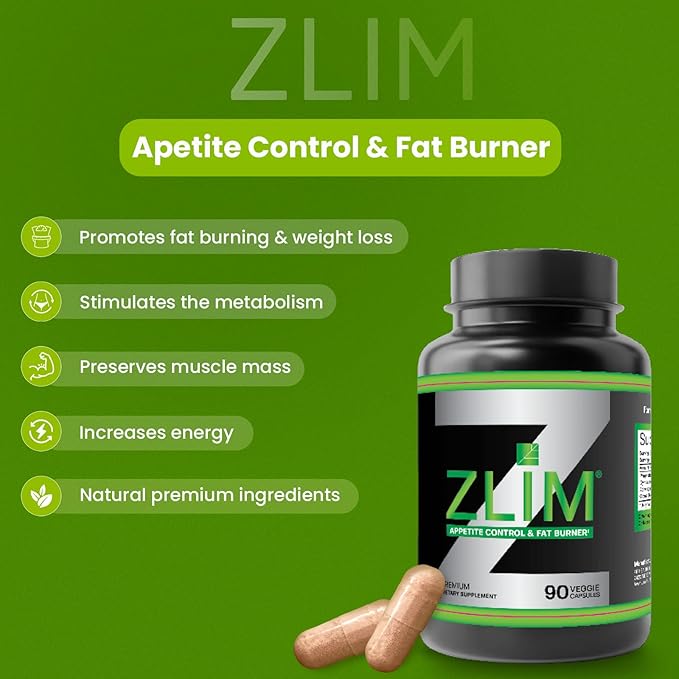 Zlim Appetite & Weight Control Dietary Supplement for Men and Women – Increase Fiber and Antioxidant Intake, Energy Booster, All Natural Ingredients (90 Veggie Capsules)