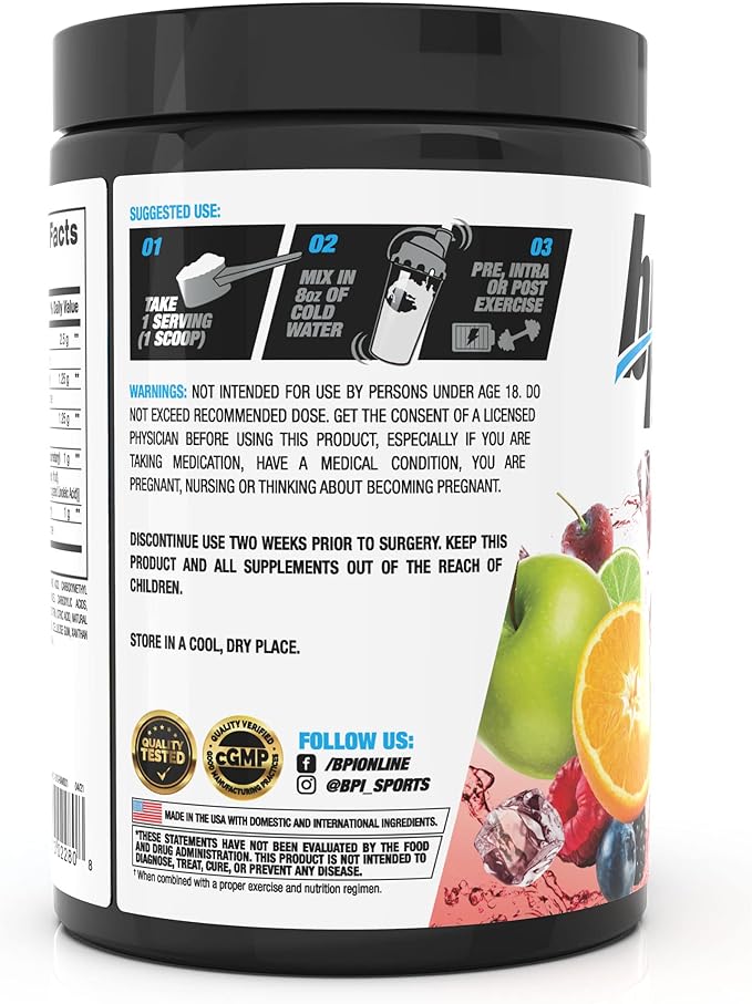 BPI Sports Best Aminos - BCAA Powder Post Workout & Glutamine Recovery Drink with Branched Chain Amino Acids for Hydration & Recovery, for Men & Women - Fruit Punch - 25 Servings (Pack of 5)