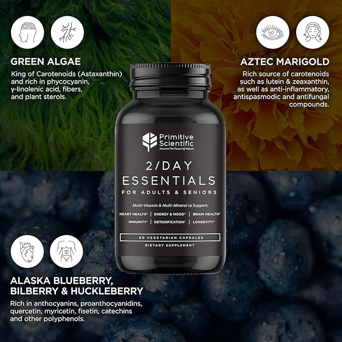 Whole Food Multivitamins for Adults & Seniors - Multivitamins for Women & Men - 2X a Day Adult Vitamins with Vitamin A, C & D3 - Natural & Sugar-Free | 60 Caps [30 Servings]