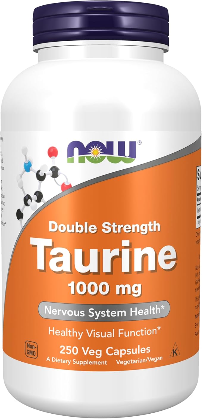 NOW Foods Supplements, Taurine 1,000 mg, Double Strength, Nervous System Health*, 250 Veg Capsules