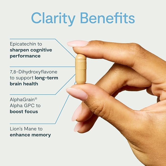 Clarity - Focus Supplements with Nootropics for Daily Brain Support - Lion's Mane & Alpha GPC to Support & Maintain Focus (12 Servings)