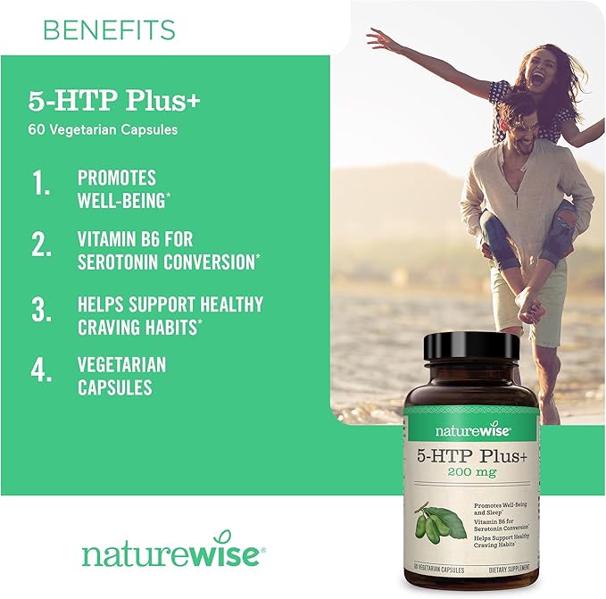 NatureWise 5-HTP 200mg, Vegan 5 HTP Plus Supplement from Griffonia Seeds with Cofactor Vitamin B6 - Mood Support Supplement & Natural Sleep Aid for Adults - Delayed-Release - 60 Count[2-Month Supply]