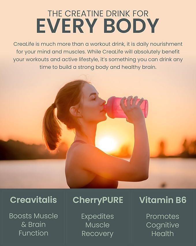 German Micronized Creatine + USA Tart Cherry + Vitamin B6 - Pre and Post Workout Supplement for Women & Men, Tart Cherry Lime Flavor, Caffeine-Free Nourishment for Body and Brain