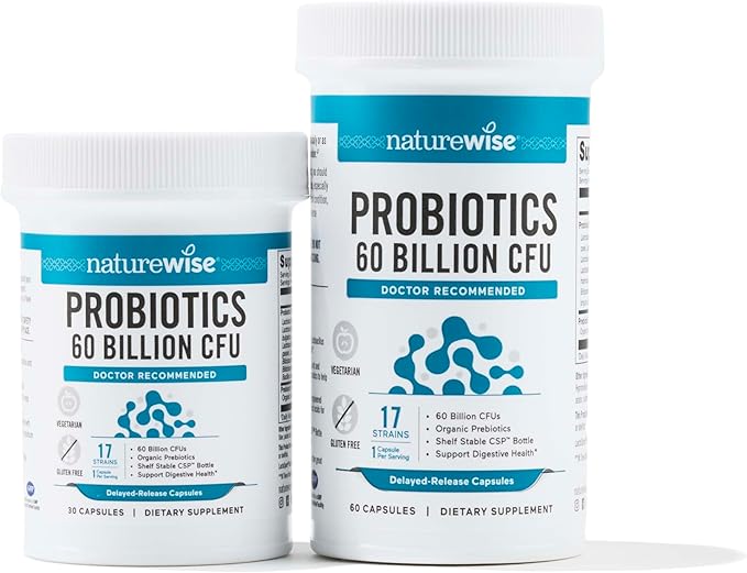 NatureWise Probiotics 60 Billion CFU - 17 Strains + Organic Prebiotics - Immune, Digestive & Gut Health Support for Women & Men - Vegetarian, Gluten-Free, Non-GMO - 60 Capsules[2-Month Supply]