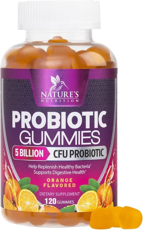 Probiotic Gummies for Digestive Health, Daily Probiotics for Women & Men, 5 Billion CFUs, Nature's Pro Biotics Gummy for Immune Support, Digestive Nutritional Supplements, Orange Flavor - 120 Gummies