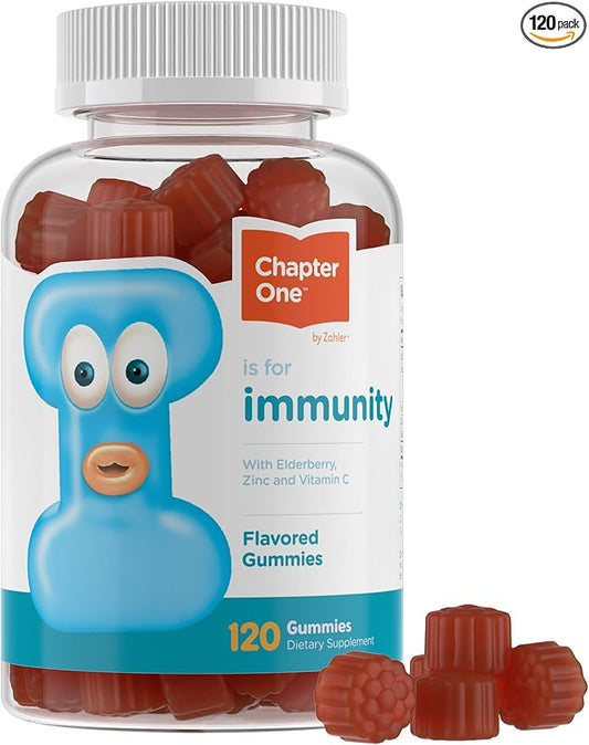 Zahler - Chapter One Immune Support Gummies for Kids with Vitamins C, Zinc & Black Elderberry (120 Flavored Gummies) Kosher Immunity Vitamin C & Elderberry Gummies for Kids & Adults - Made in USA
