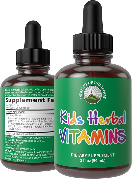 Kids Vitamins From Herbs. Liquid Kids Herbal Multivitamin. No Bitter Taste. Sugar Free 14-in-1 Vegan Supplement Drops For Toddlers, Kids, Children, Teens. Mixed In Water Kids Won't Even Taste It
